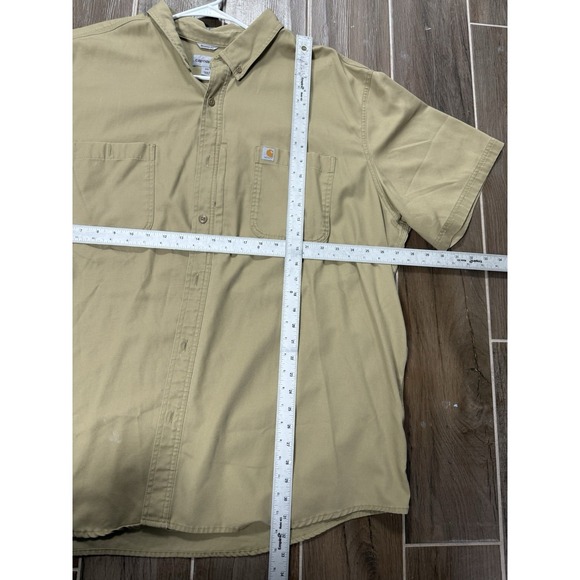 Carhartt Relaxed Fit Button Up Work Shirt Mens 4XL Tan Short Sleeve Pocket - Picture 5 of 5